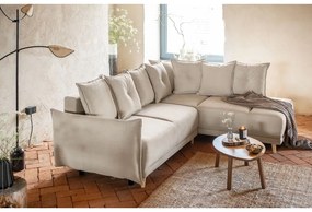 Bézs kordbársony kinyitható sarokkanapé (jobb oldali) Lazy Lukka – Miuform