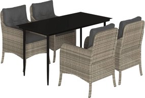 vidaXL 5részes világosszürke polyrattan kerti étkezőgarnitúra párnával