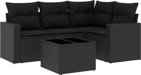 vidaXL 5 részes fekete polyrattan kerti kanapészett párnákkal