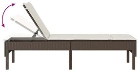 barna polyrattan napozóágy párnával 55x200x44 cm