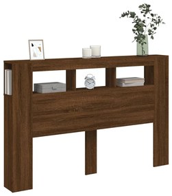 barna tölgyszínű szerelt fa LED-es fejtámla 160x18,5x103,5 cm