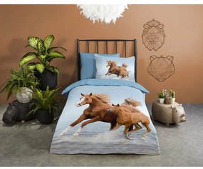 Kék egyszemélyes pamut gyerek ágyneműhuzat 140x200 cm Free – Good Morning