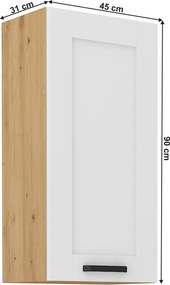 Felső szekrény, fehér/artisan tölgy, LULA 45 G-90 1F