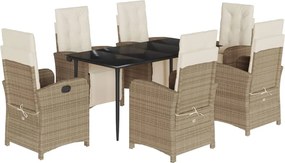 vidaXL 7 részes bézs polyrattan kerti étkezőgarnitúra párnákkal