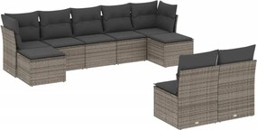 vidaXL 9 részes szürke polyrattan kerti ülőgarnitúra párnákkal