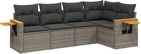 vidaXL 5 részes szürke polyrattan kerti ülőgarnitúra párnákkal