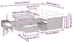 Kerti Kanapé Szett tárolóval 12 pcs Bézs Poli rattan
