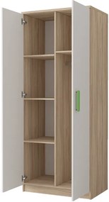 Smyk 06 Ifjúsági 2 ajtós gardróbszekrény sonoma - fehér- Választható színes fogantyúval N - Csomagolássérült