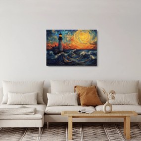 Üveg kép - Világítótorony a hullámokban (70x50 cm)