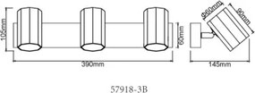 Globo 57918-3B Mennyezeti spotlámpa, fém fekete matt, alumínium fekete matt, HxSzxM: 390x60x145mm, 3x GU10 25W 230V izzók nélkül
