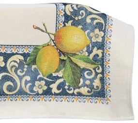 Citromos, mediterrán kék gépi gobelin asztalterítő, 137x240 cm