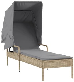 Bézs polyrattan napozóágy tetővel