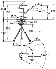 GROHE 31161000 - Mosogató csaptelep EUROSMART COSMOPOLITAN 140° fényes króm