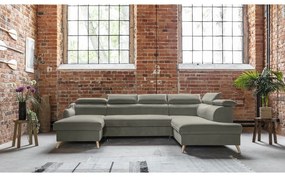 Világosszürke bársony kinyitható sarokkanapé (jobb oldali-"U" alakú) Sweet Harmony – Miuform