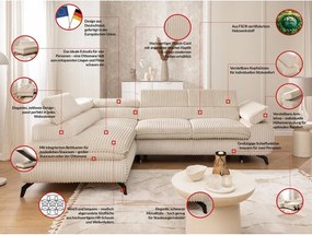 Bézs kordbársony sarokkanapé (bal oldali-L alakú) Marbeya – Ropez