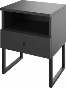 Éjjeliszekrény lábakkal, fiókkal és polccal, fekete, 40 cm széles