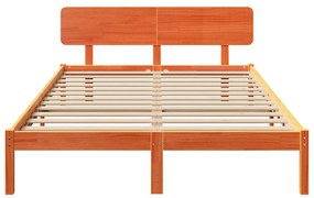 Ágykeret fejtámlával gyanta barna 200x200 cm tömör fenyőfából