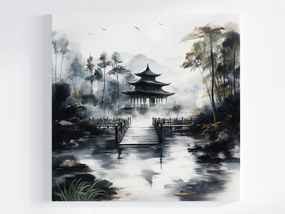 Poszter Japán Ázsia Templom Pagoda Kert Köd 40x40