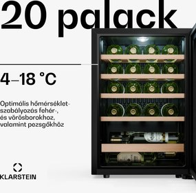 Klarstein Bevora szabadon álló borhűtő | 4 polc | 62 liter | 20 palack | 43 cm