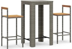 vidaXL 3 részes szürke polyrattan és tömör akácfa kerti bárszett
