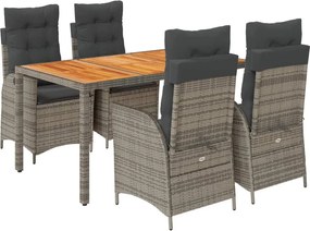 vidaXL 5 részes szürke polyrattan kerti étkezőgarnitúra párnával