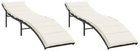 2 db barna polyrattan napozóágy párnával