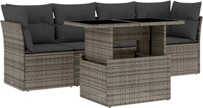 vidaXL 5 részes szürke polyrattan kerti ülőgarnitúra párnákkal