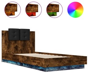 füstös tölgy színű ágykeret fejtámlával és LED-ekkel 100x200 cm