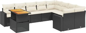 vidaXL 10 részes fekete polyrattan kerti ülőgarnitúra párnákkal