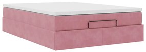Ottomán ágykeret matraccal rózsaszín 140x190cm bársony