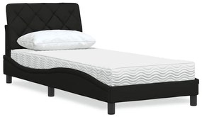 fekete szövet ágy matraccal 80x200 cm