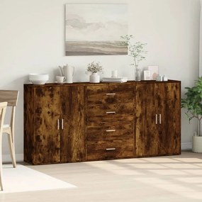 3 db füstös tölgy színű szerelt fa tálalószekrény 60x31x84 cm