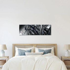 Kék és szürke absztrakció kép (órával) (90x30 cm)