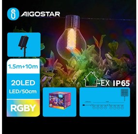 Aigostar - LED napelemes karácsonyi fényfüzér 20 LED, 8 funkció, 11,5 m, IP65, s