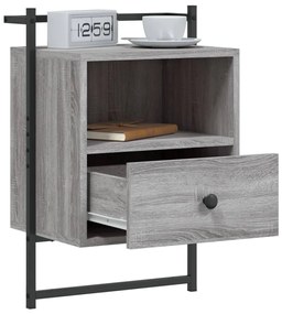 2 db szürke sonoma szerelt fa fali éjjeliszekrény 40x30x61 cm