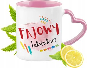 Taxisofőr bögre Rózsaszín, szív alakú füllel Kávé ajándék