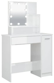 magasfényű fehér fésülködőasztal LED-del 86,5 x 35 x 136 cm