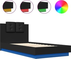 vidaXL fekete ágykeret fejtámlával és LED-világítással 75 x 190 cm