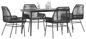 vidaXL 5 részes fekete polyrattan üveg kerti étkezőgarnitúra párnákkal
