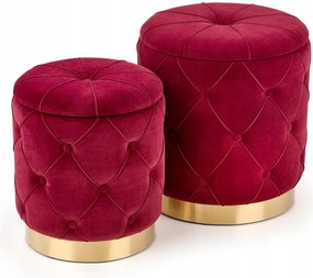 Két darabos puff szett Polly Halmar bordó kárpitozott steppelt glamour