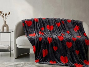 Mikroplüss takaró RED HEARTS, fekete Méret: 200 x 220 cm