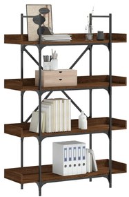 4-szintes barna tölgy szerelt fa könyvespolc 100x33x145,5 cm
