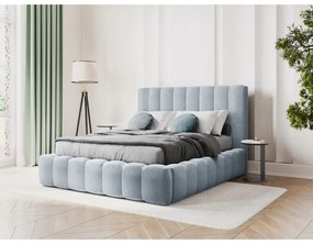 Világoskék kárpitozott franciaágy tárolóhellyel, ágyráccsal 180x200 cm Kelp – Micadoni Home
