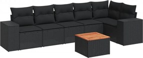 vidaXL 7 részes fekete polyrattan kerti ülőgarnitúra párnával