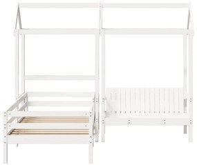 fehér tömör fenyőfa ágy és pad szett tetővel 80 x 200 cm