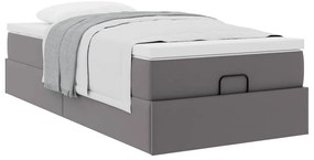 Ottomán ágykeret matraccal Szürke 100x200cm műbőrrel