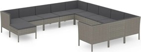 vidaXL 12 részes szürke polyrattan kerti ülőgarnitúra párnákkal