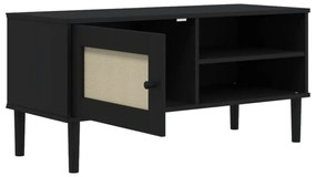 SENJA fekete rattanhatású tömör fenyő TV-szekrény 106x40x49 cm