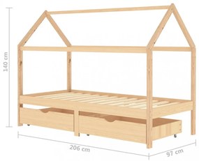 fiókos tömör fenyőfa gyerekágykeret 90 x 200 cm