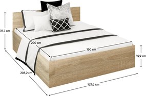 Ágy fém ráccsal és tárolóhellyel, 160x200, sonoma tölgy, DOLI